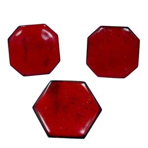 Red Enamel on Copper Geometric Screw-Back Earrings and Pin Set - MCM Jewelry